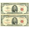 Image 1 : 1963 $5 Red Seal Bill Lot of 2