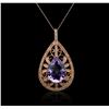Image 2 : 14KT Rose Gold 9.99ct Amethyst and Diamond Pendant With Chain
