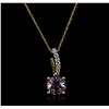 Image 2 : 14KT Yellow Gold 1.13ct Amethyst and Diamond Pendant With Chain