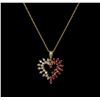 Image 1 : 0.10ctw Ruby and Diamond Pendant With Chain - 14KT Yellow Gold