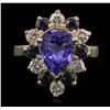 Image 1 : 14KT Yellow Gold 3.36ct Tanzanite, Sapphire and Diamond Ring