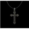 Image 2 : 0.45ctw Black Diamond Pendant and Rubber Cord - 18KT White Gold