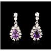 Image 1 : 14KT White Gold 2.72ctw Amethyst and Diamond Earrings