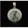 Image 1 : 14KT White Gold 3.05ct Green Amethyst and Diamond Pendant