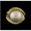 Image 1 : 12.5mm Freshwater Pearl and Diamond Ring - 14KT Yellow Gold
