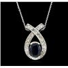 Image 1 : 14KT White Gold 1.52ct Sapphire and Diamond Pendant With Chain