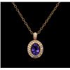 Image 1 : 2.72ct Tanzanite and Diamond Pendant With Chain - 14KT Rose Gold