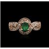 Image 1 : 14KT Rose Gold 0.42ct Emerald and Diamond Ring