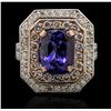 Image 1 : 14KT Rose and White Gold 4.29ct Tanzanite and Diamond Ring