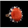 Image 2 : 14KT Rose Gold 9.80ct Red Coral, Sapphire and Diamond Ring