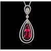 Image 1 : 14KT White Gold 3.70ct Tourmaline and Diamond Pendant With Chain