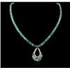 Image 1 : 14KT White Gold 29.36ctw Emerald and Diamond Necklace and Earring Suite