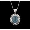 Image 2 : 14KT White Gold 6.42ct Chrysocolla and Diamond Pendant With Chain