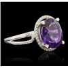 Image 2 : 14KT White Gold 3.95ct Amethyst and Diamond Ring