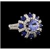 Image 2 : 14KT White Gold 1.43ct Tanzanite, Sapphire and Diamond Ring