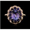 Image 1 : 14KT Rose Gold 2.90ct Tanzanite, Sapphire and Diamond Ring