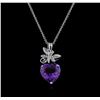 Image 2 : 3.42ct Amethyst and Diamond Pendant With Chain - 14KT White Gold