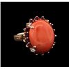 Image 2 : 14KT Rose Gold 13.08ct Pink Coral, Ruby and Diamond Ring