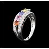 Image 3 : 14KT White Gold 1.21ctw Multicolor Sapphire and Diamond Ring