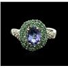 Image 1 : 14KT White Gold 1.53ct Tanzanite, Emerald and Diamond Ring