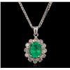 Image 1 : 2.52ct Emerald and Diamond Pendant With Chain - 14KT White Gold