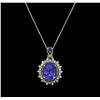 Image 1 : 7.12ct Tanzanite, Sapphire and Diamond Pendant With Chain - 14KT White Gold