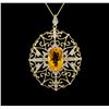 Image 2 : 5.65ct Citrine and Diamond Pendant With Chain - 14KT Yellow Gold