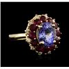 Image 2 : 14KT Yellow Gold 2.75ct Tanzanite, Ruby and Diamond Ring