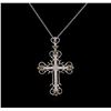 Image 1 : 0.32ctw Diamond Cross Pendant With Chain - 14KT White Gold