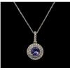 Image 1 : 1.40ct Tanzanite and Diamond Pendant With Chain - 14KT White Gold