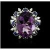 Image 1 : 14KT White Gold 8.37 Amethyst, Sapphire and Diamond Ring