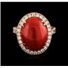 Image 1 : 14KT Rose Gold 10.94ct Coral and Diamond Ring