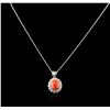Image 2 : 14KT White Gold 4.90ct Coral and Diamond Pendant With Chain