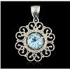 Image 1 : 14KT White Gold 3.50ct Blue Topaz & Diamond Pendant
