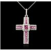 Image 2 : 18KT White Gold 1.30ctw Pink Sapphire and Diamond Cross Pendant With Chain