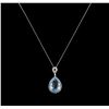 Image 1 : 18.80ct Blue Topaz and Diamond Pendant With Chain - 14KT White Gold