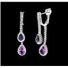 Image 2 : 14KT White Gold 2.42ctw Amethyst, Sapphire and Diamond Earrings