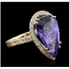 Image 2 : 14KT Yellow Gold GIA Certified 8.69ct Tanzanite and Diamond Ring