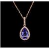 Image 2 : 2.37ct Tanzanite and Diamond Pendant With Chain - 14KT Rose Gold
