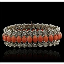 14KT White Gold 24.60ctw Pink Coral and Diamond Bracelet