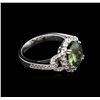 Image 2 : 3.01ct Green Sapphire and Diamond Ring - 14KT White Gold