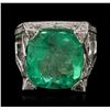 Image 1 : 14.90ct Emerald and Diamond Ring - 14KT White Gold