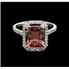 Image 1 : 3.14ct Pink Tourmaline and Diamond Ring - 14KT White Gold