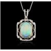 Image 1 : 18KT White Gold 8.80ct Opal and Diamond Pendant With Chain