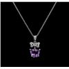 Image 2 : 1.34ct Amethyst and Diamond Pendant With Chain - 18KT White Gold