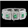 Image 2 : 14KT White Gold 12.42ctw Emerald and Diamond Bracelet