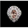 Image 1 : 3.30ct Morganite and Diamond Ring - 18KT White Gold