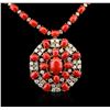 Image 2 : 14KT Yellow Gold 33.95ctw Coral and Diamond Necklace