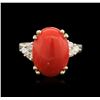 Image 1 : 14KT Yellow Gold 6.25ct Coral and Diamond Ring