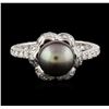 Image 1 : 14KT White Gold Pearl and Diamond Ring